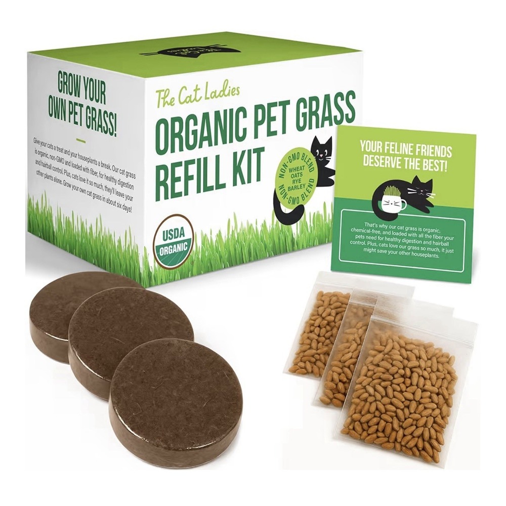 The Cat Ladies Cat Grass Refill Kit 100% Organic 3 Pack
